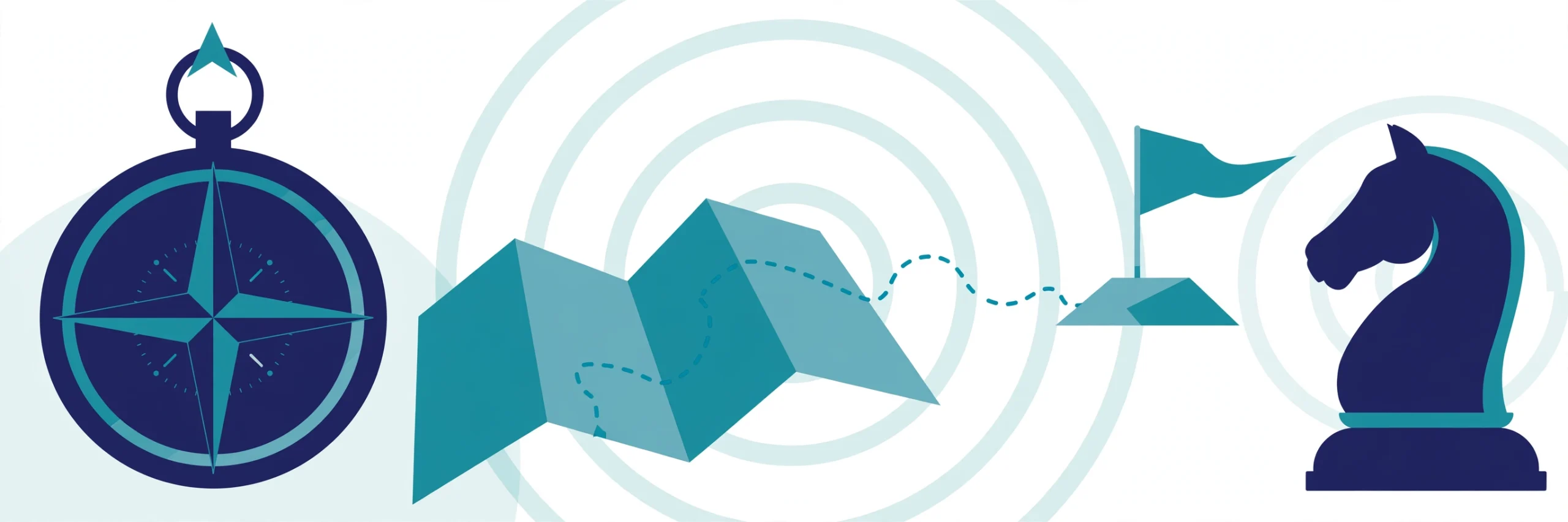 Virtual CIO strategy illustration — compass, roadmap, and chess knight
